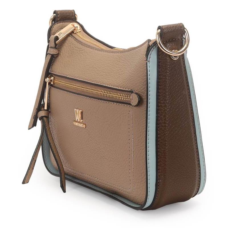 Bolsa tiracolo WJ Fendi feminina bege destacando detalhes em couro e acabamento.